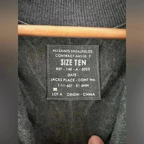 Allsaints womans long sleeve wide collar button up sweater size 10 charcoal grey - Picture 3 of 7